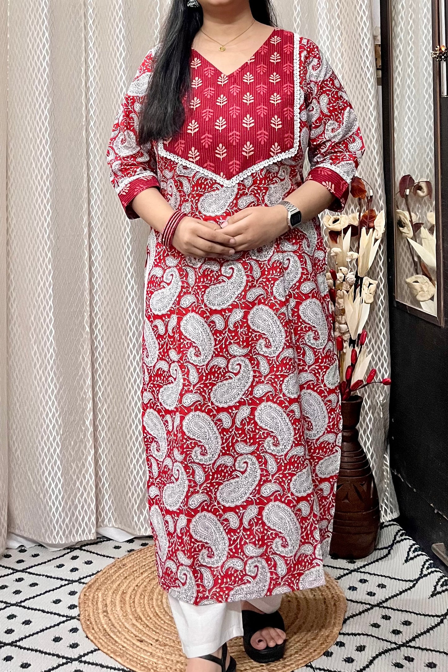 Red Peacock Kurta