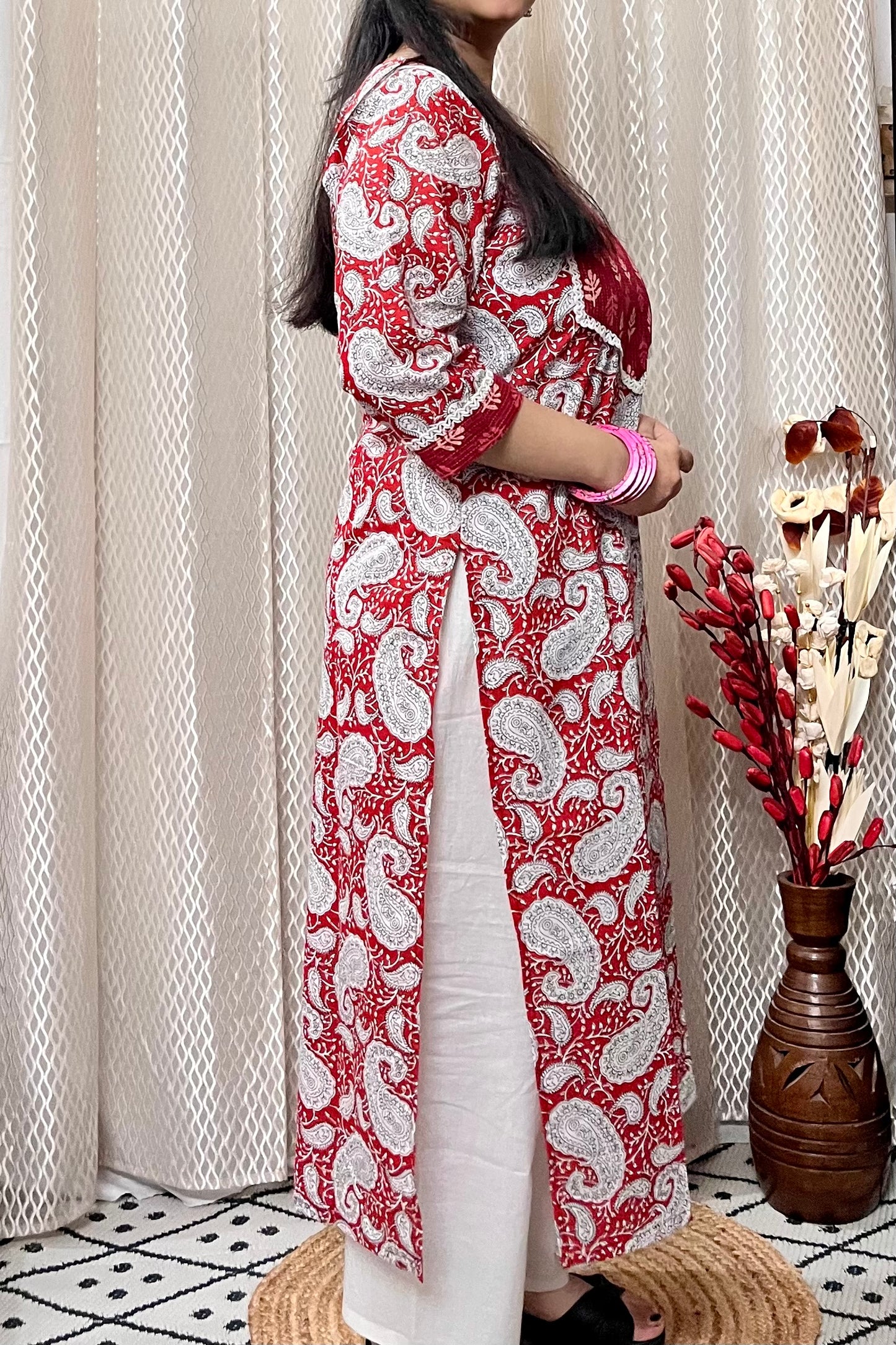 Red Peacock Kurta