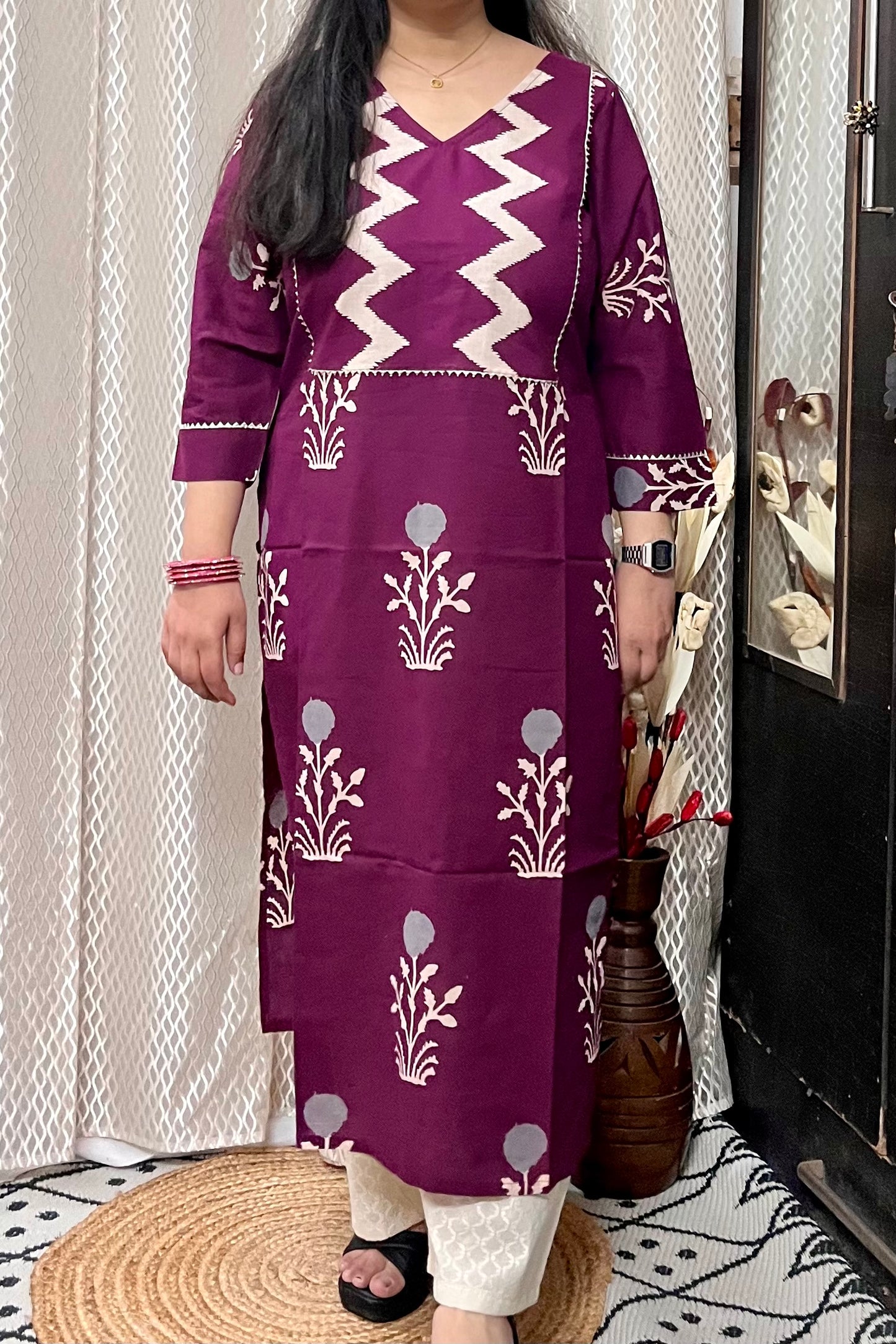 Wine Kurta With Yoke