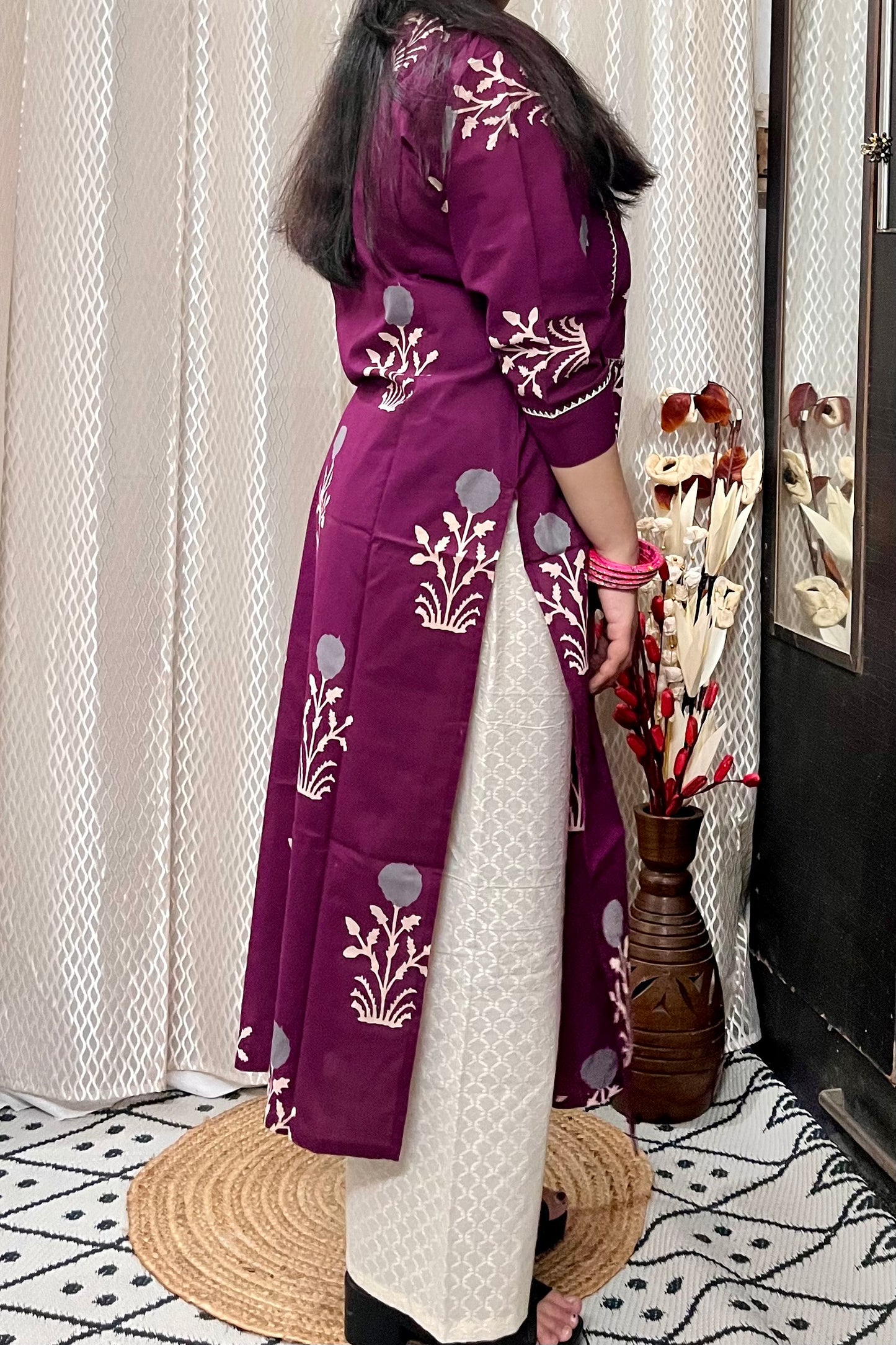 Wine Kurta With Yoke
