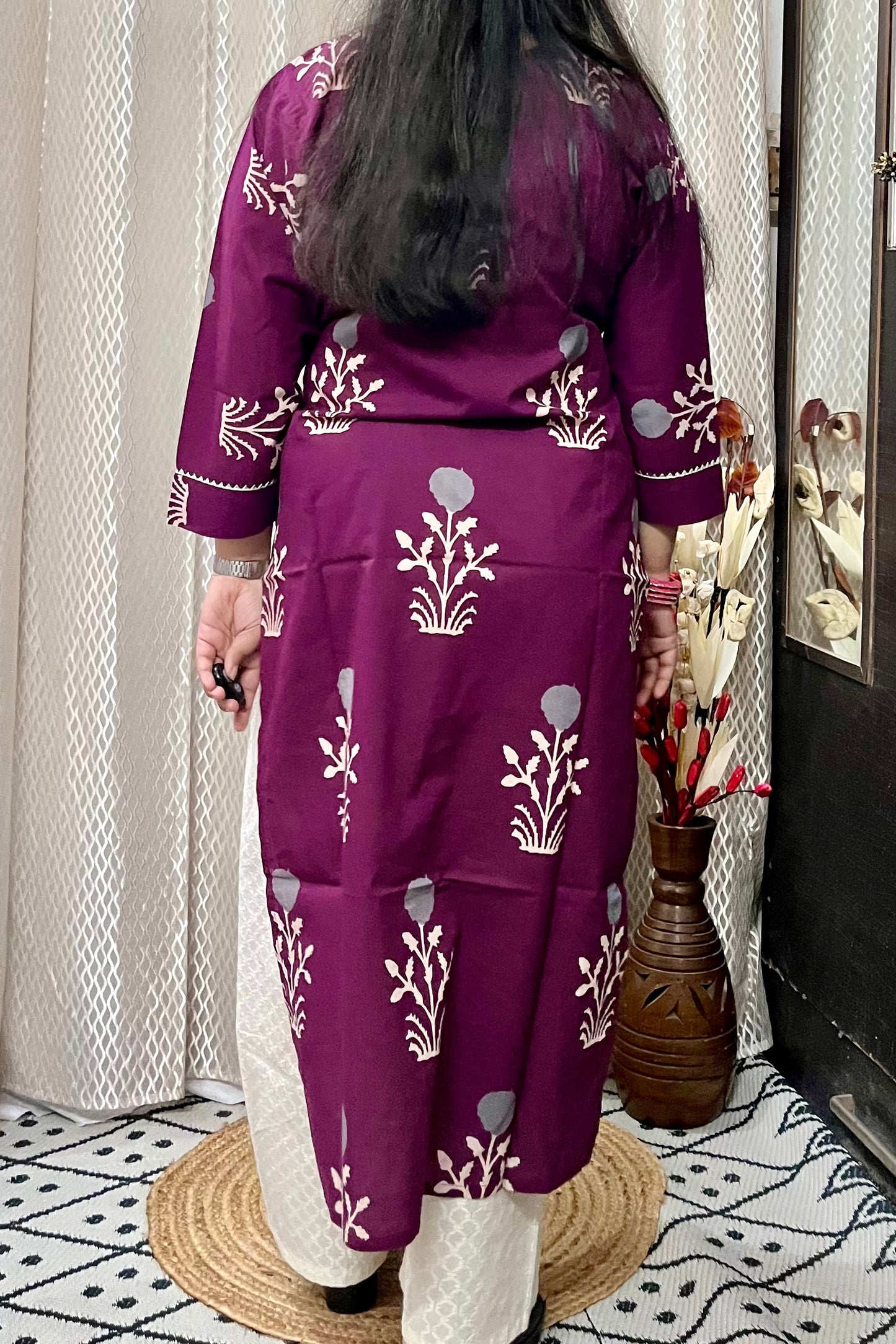 Wine Kurta With Yoke