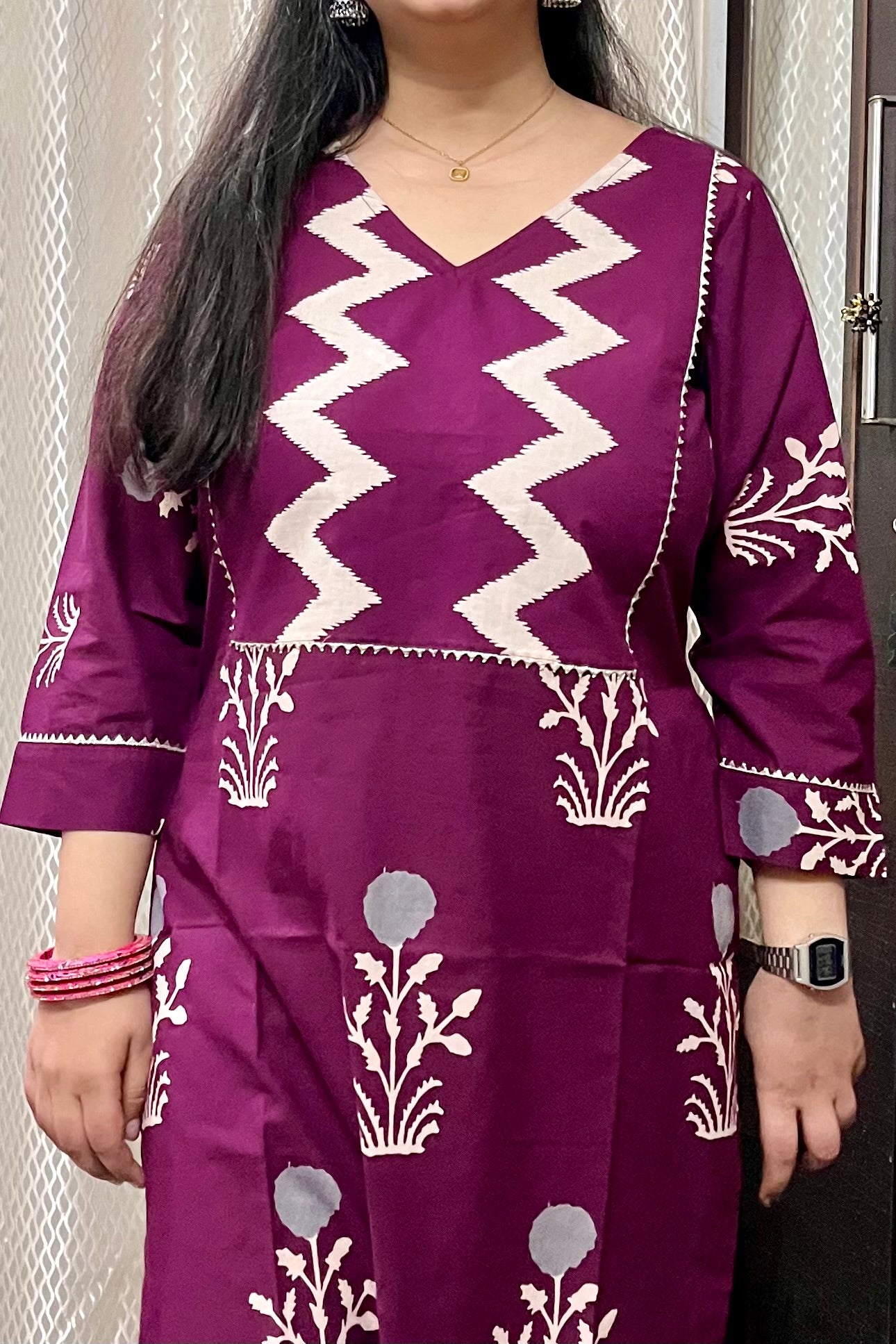 Wine Kurta With Yoke