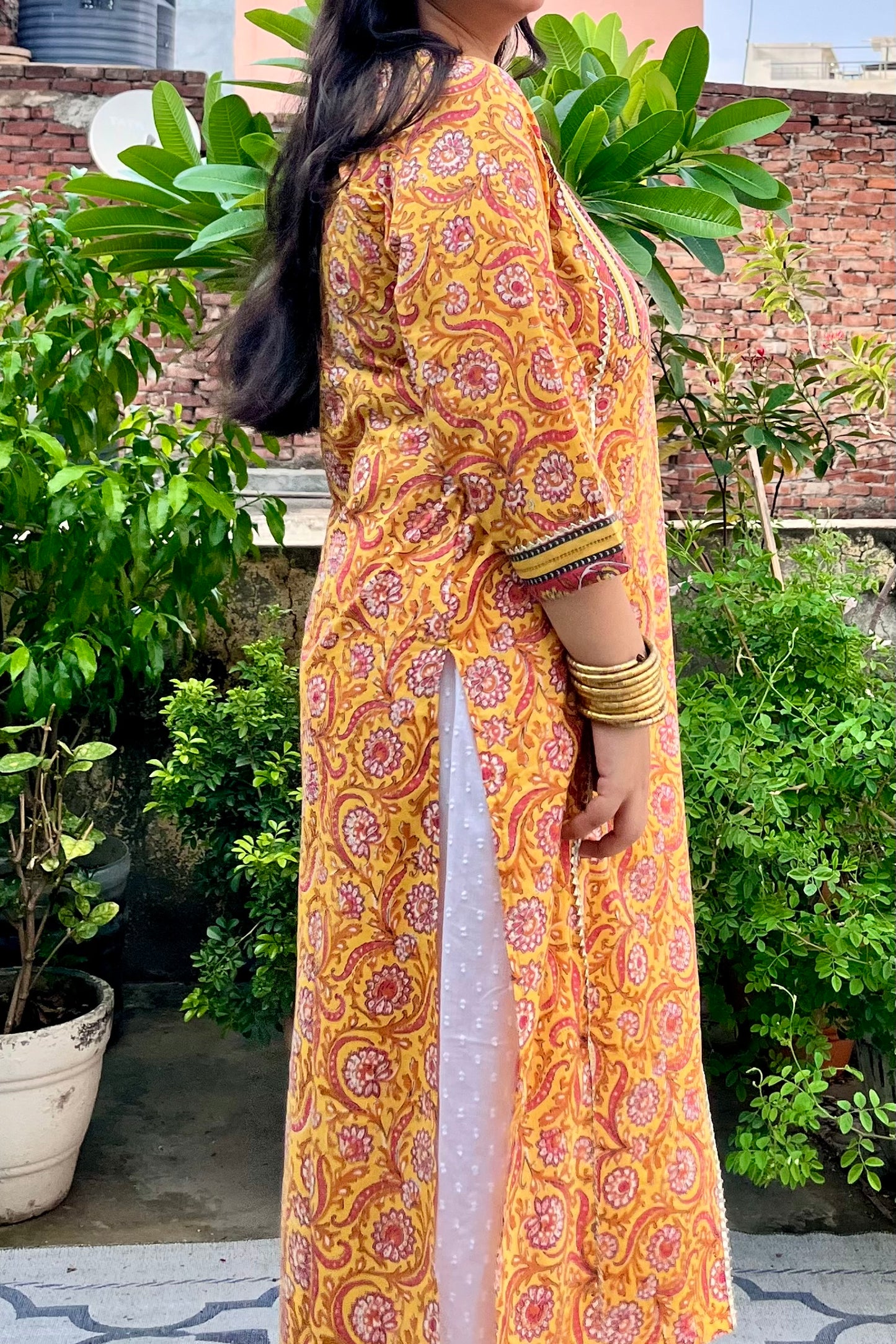 YELLOW COTTON KURTA