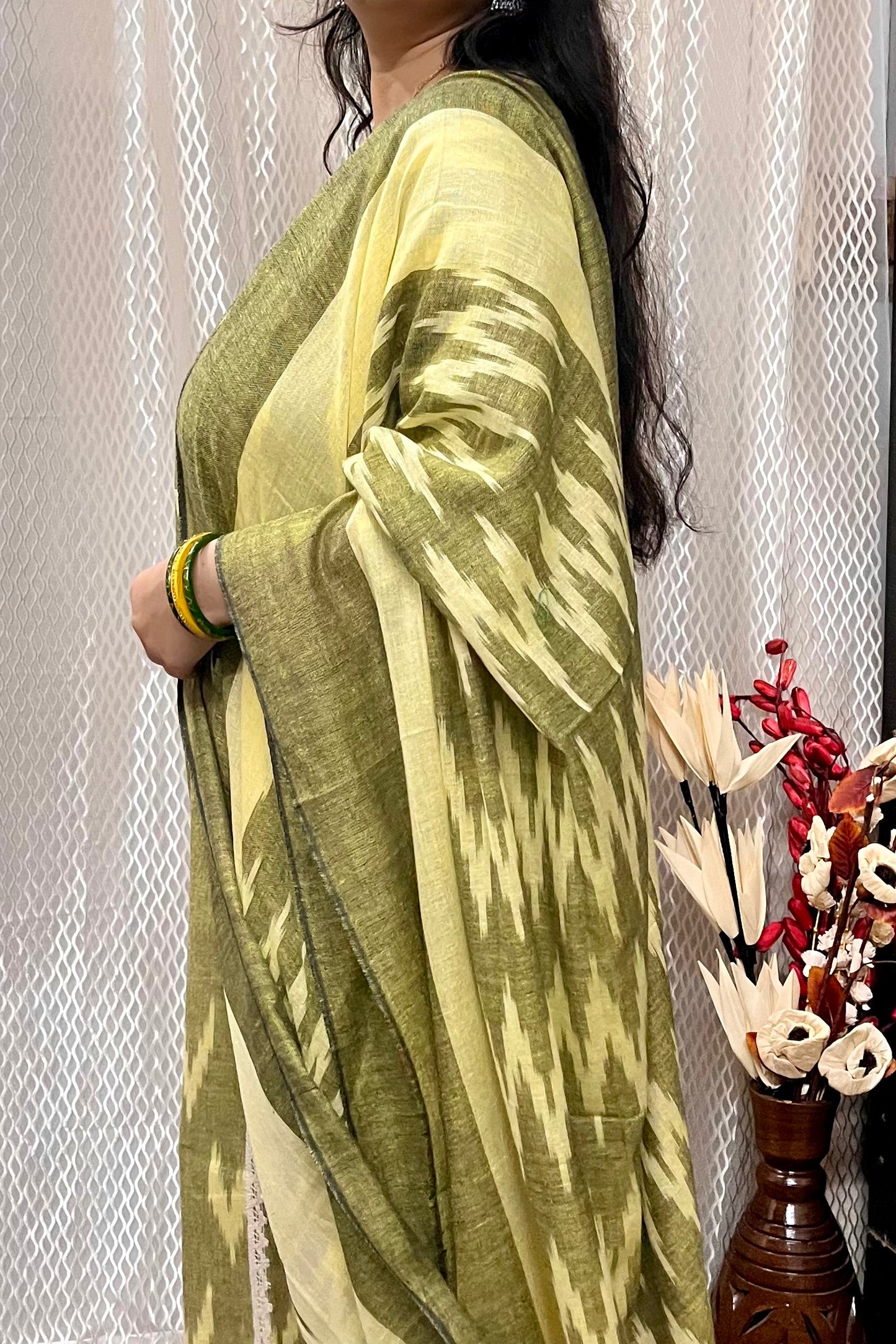GREEN IKKAT KURTI AND DUPATTA SET