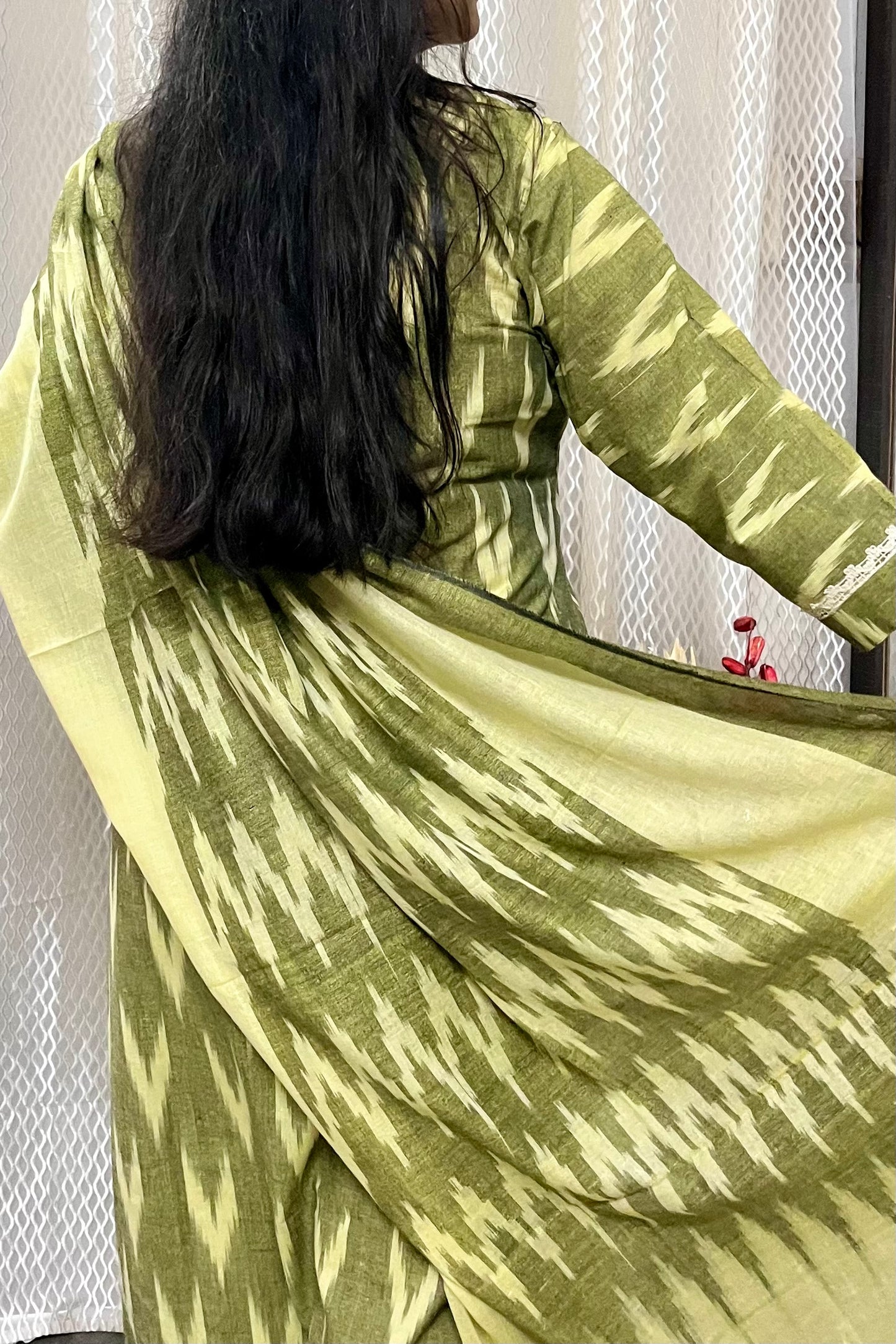 GREEN IKKAT KURTI AND DUPATTA SET