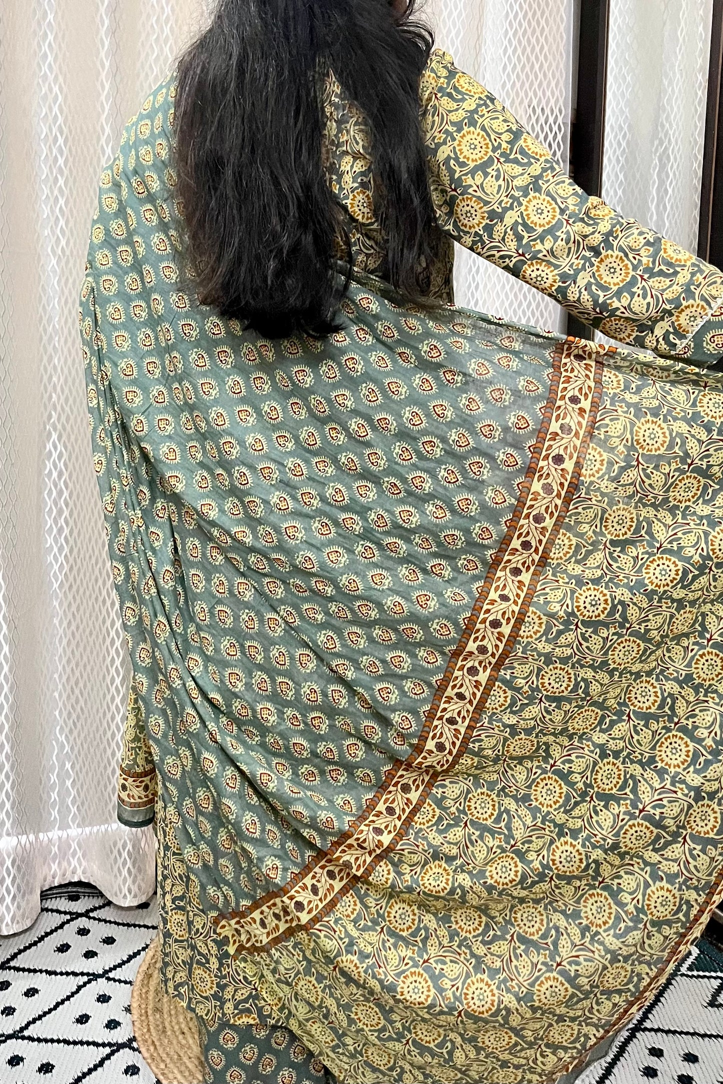 GREEN SUIT SET WITH MULMUL DUPATTA