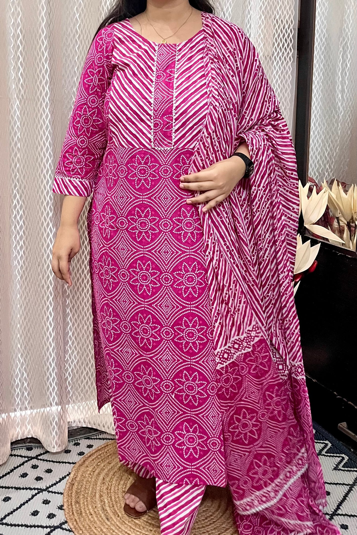 PINK BANDHEJ SUIT SET