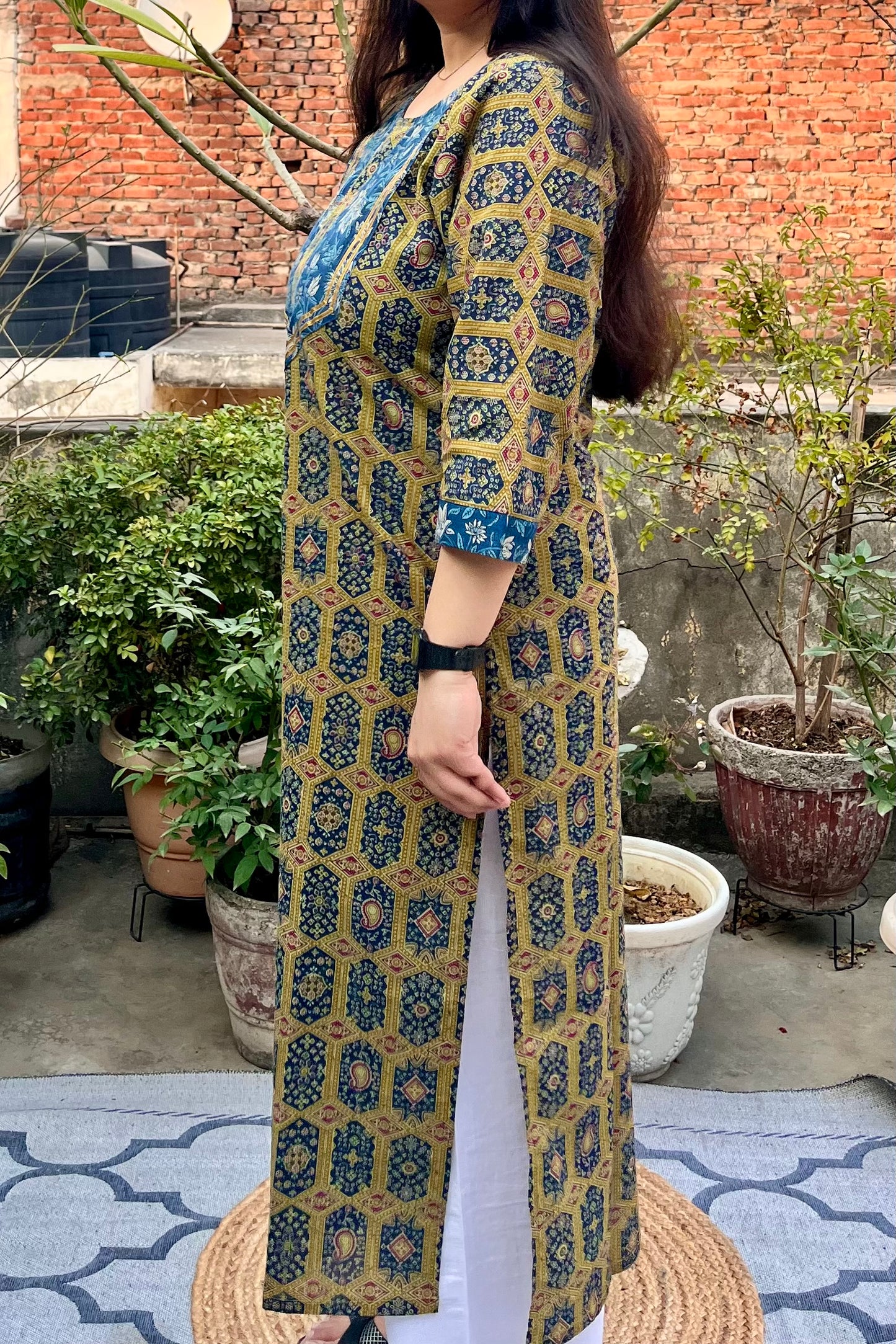 Mustard Yellow Ajrakh Kurti