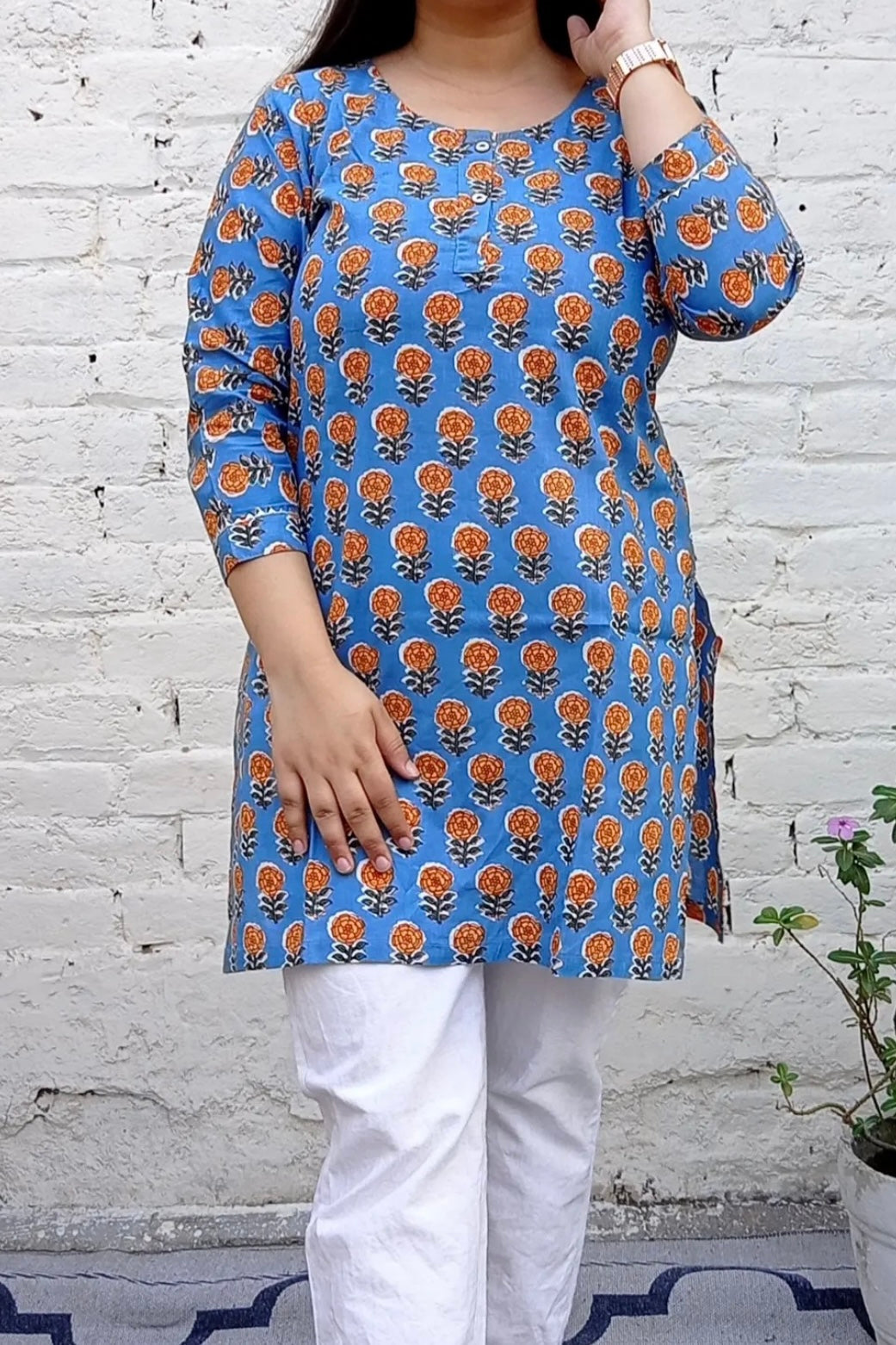 Blue Motif Short Kurti