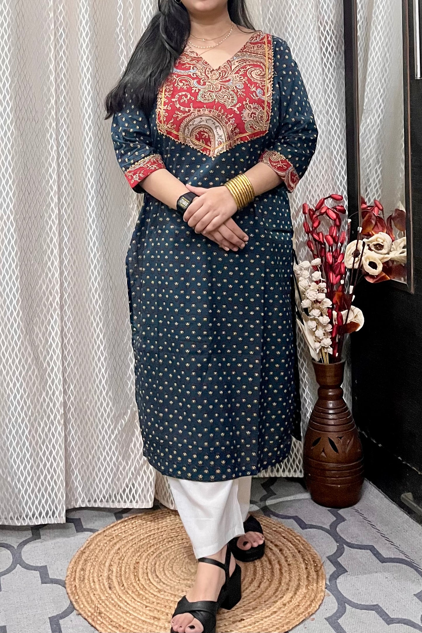 Teal Green ajrakh kurta