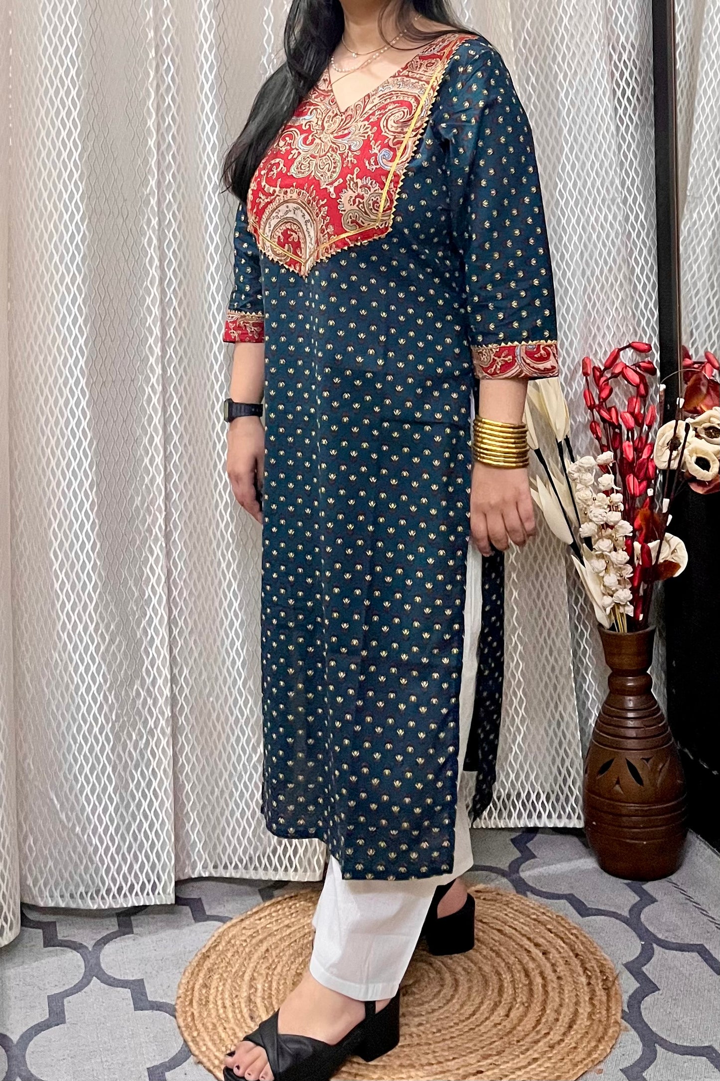 Teal Green ajrakh kurta
