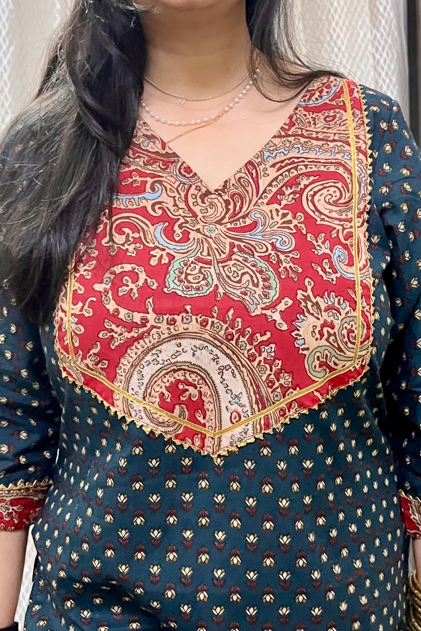 Teal Green ajrakh kurta