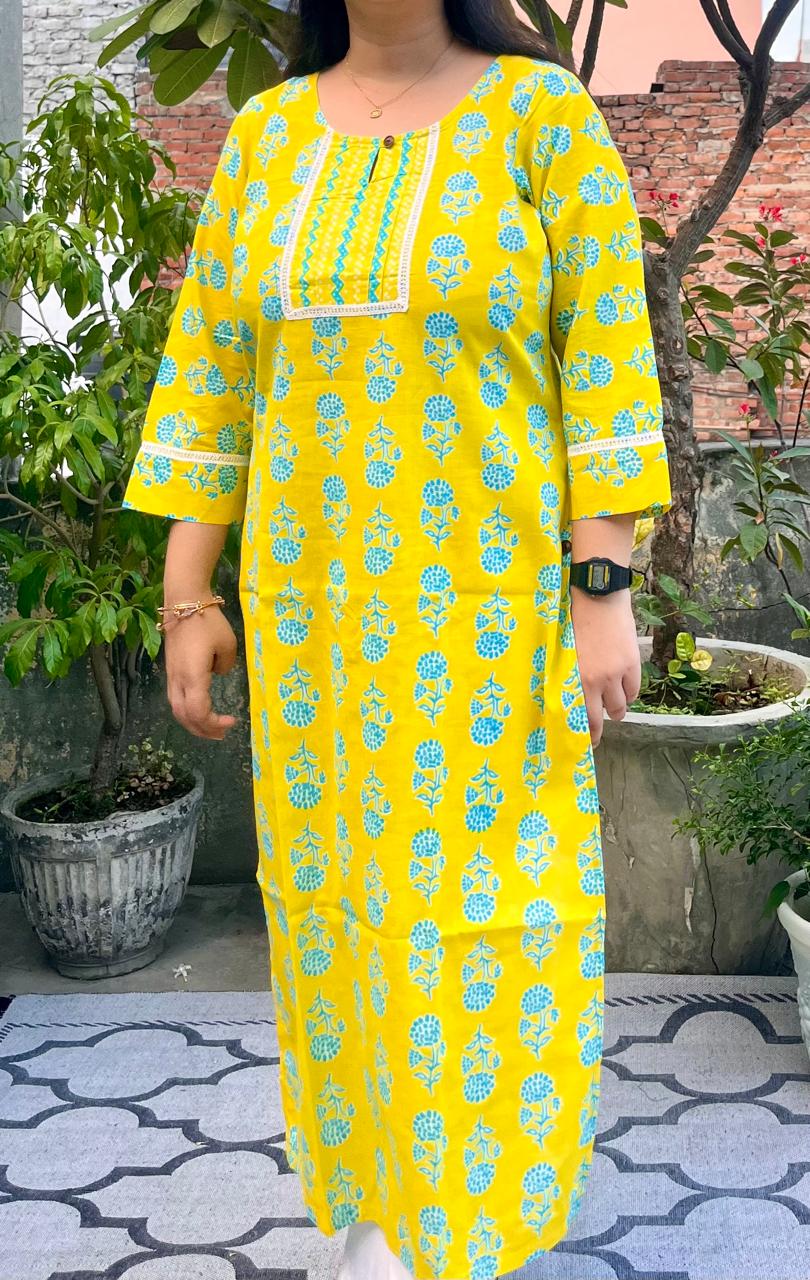 Yellow kurti with Yoke Details
