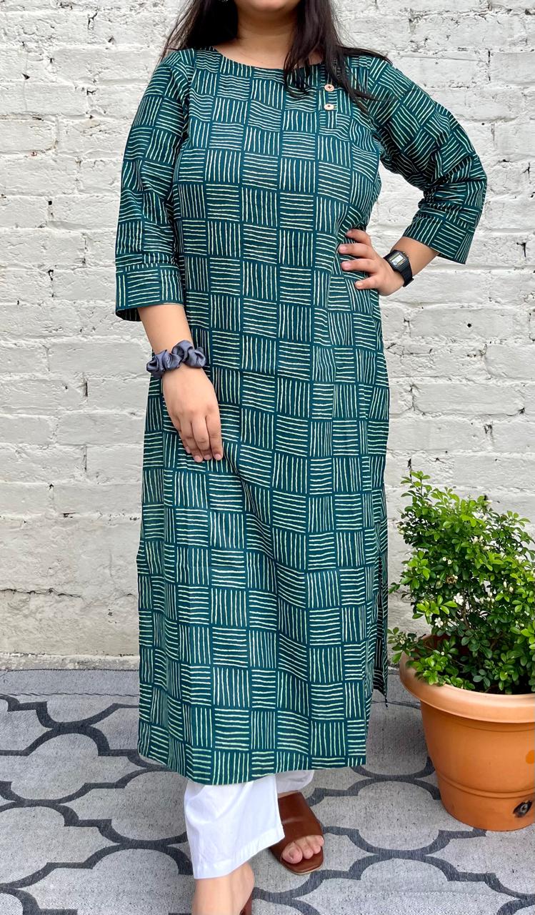 TEAL GREEN KURTI WITH BOAT NECK