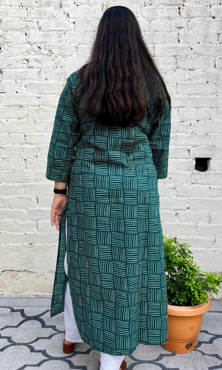 TEAL GREEN KURTI WITH BOAT NECK