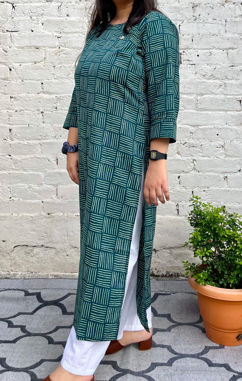 TEAL GREEN KURTI WITH BOAT NECK