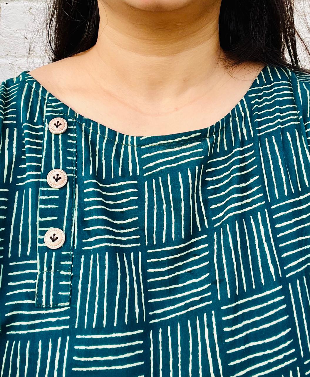 TEAL GREEN KURTI WITH BOAT NECK