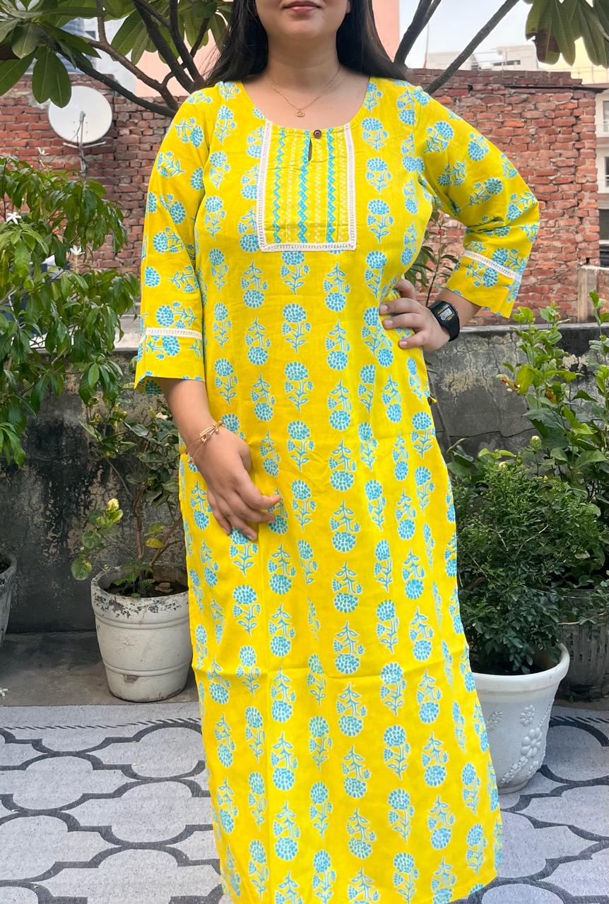Yellow kurti with Yoke Details