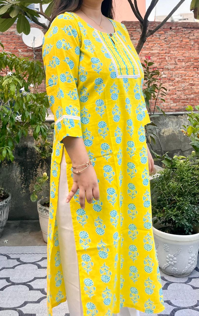 Yellow kurti with Yoke Details
