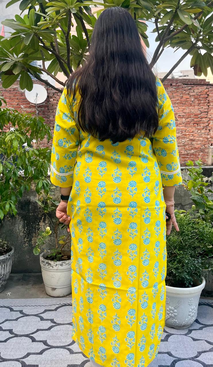 Yellow kurti with Yoke Details
