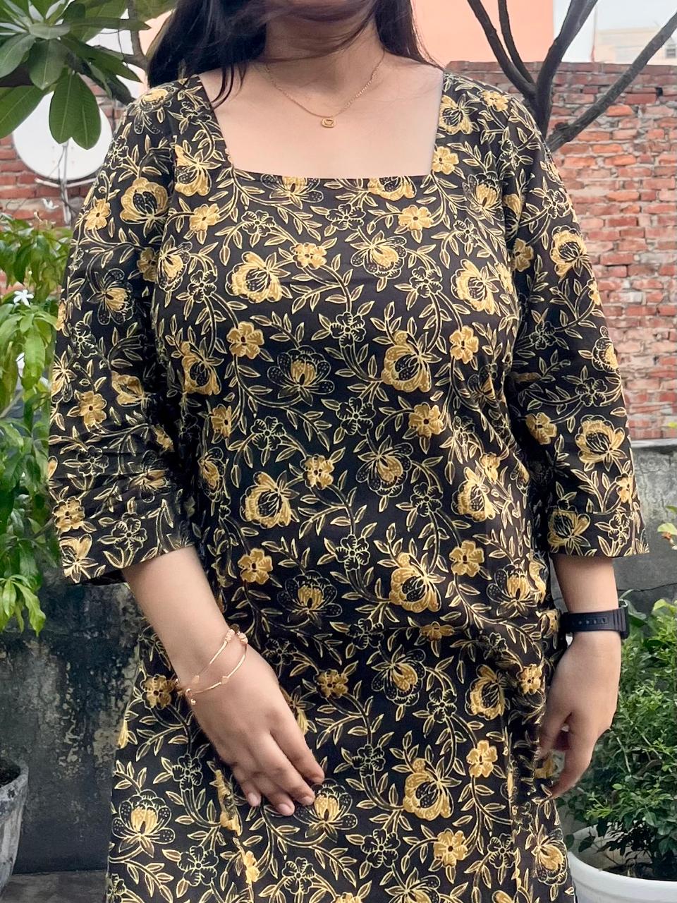 Deep Brown Square Neck Cotton kurta