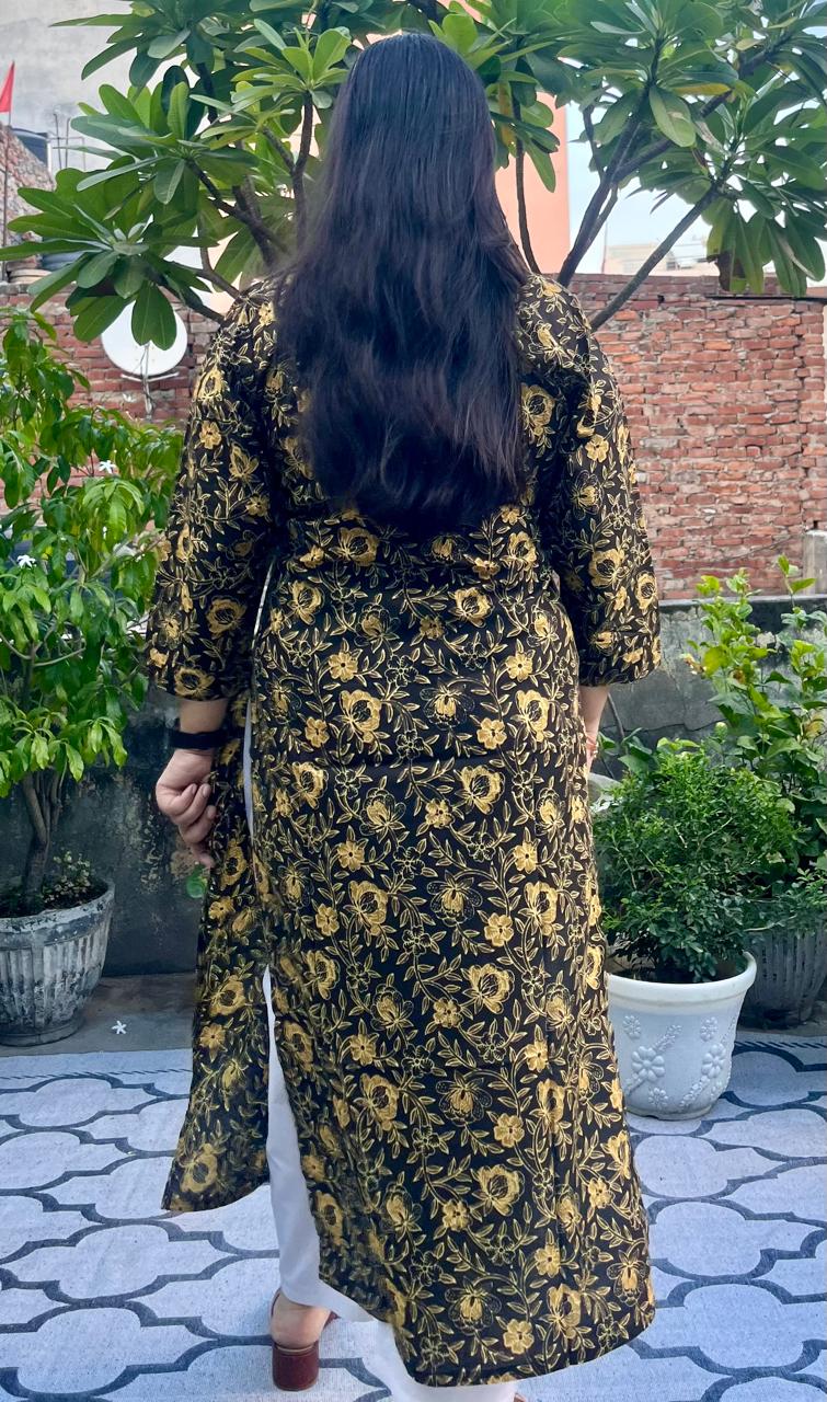 Deep Brown Square Neck Cotton kurta