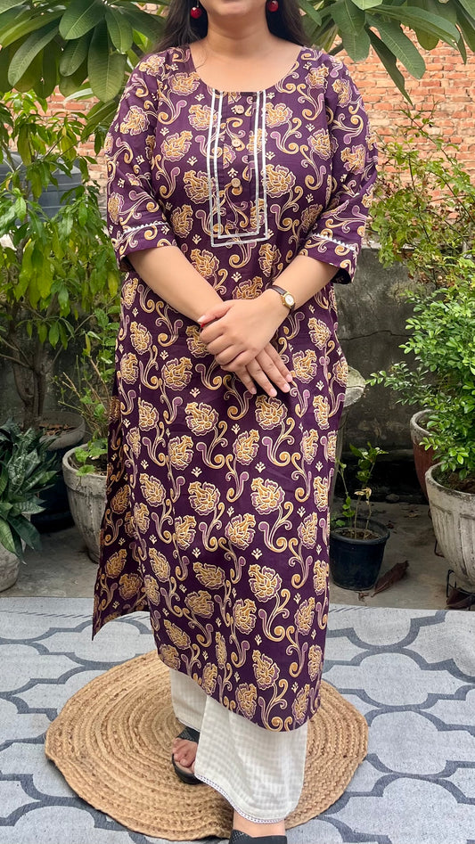 Violet kurta in pure cotton fabric