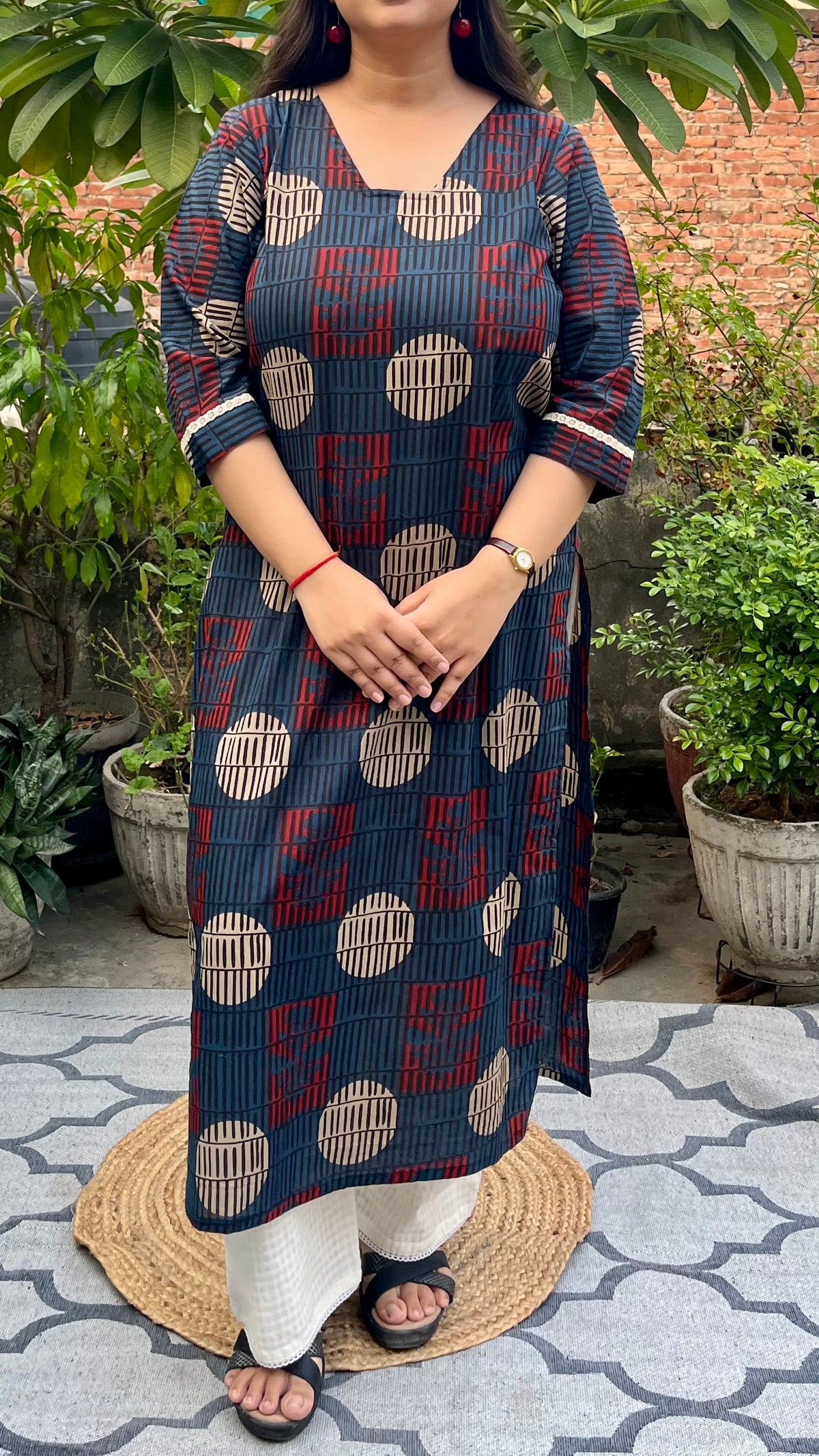 Blue Geometric Cotton Kurta