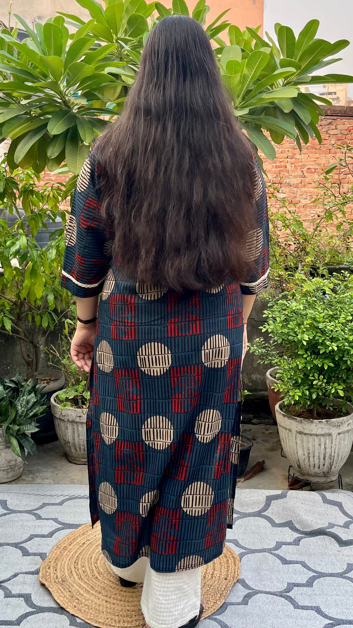 Blue Geometric Cotton Kurta