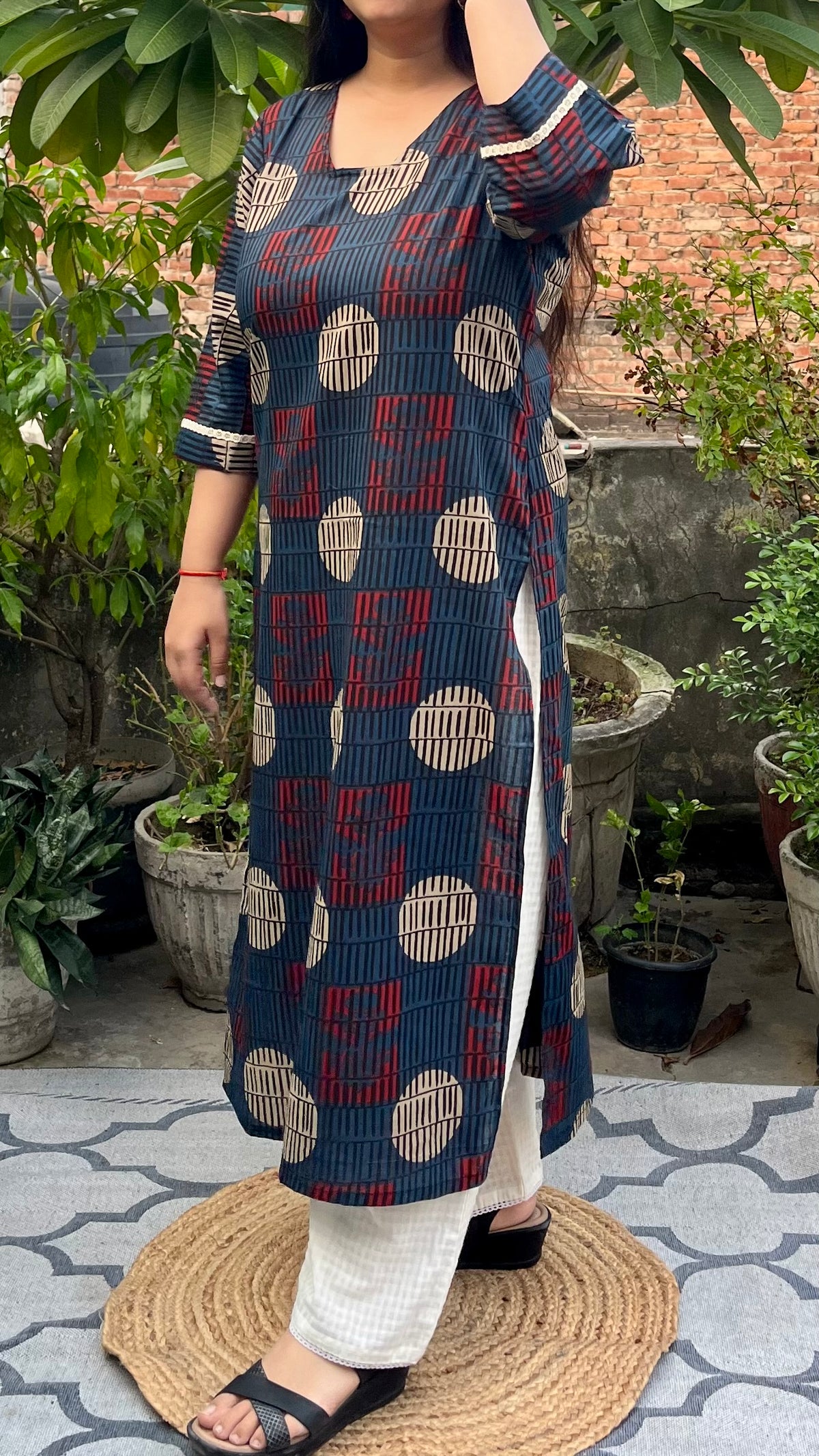 Blue Geometric Cotton Kurta