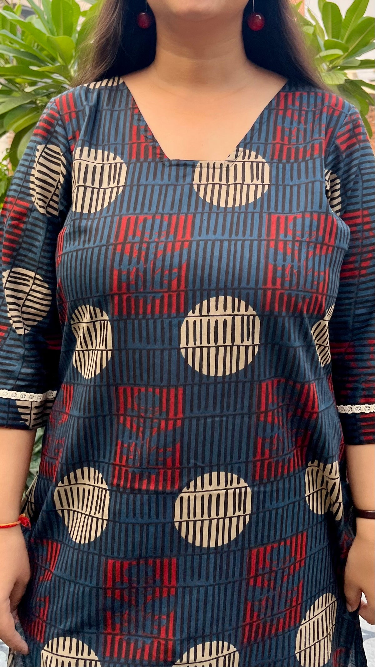 Blue Geometric Cotton Kurta