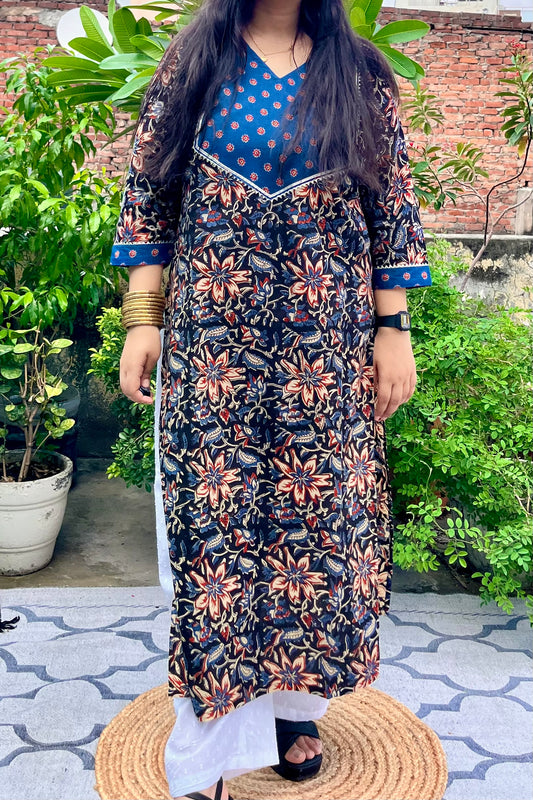BLACK-BLUE HANDBLOCK PRINT KURTA