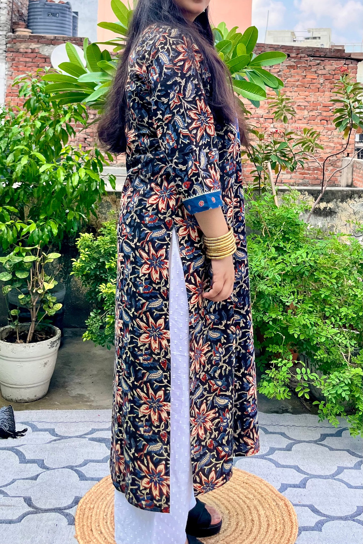 BLACK-BLUE HANDBLOCK PRINT KURTA