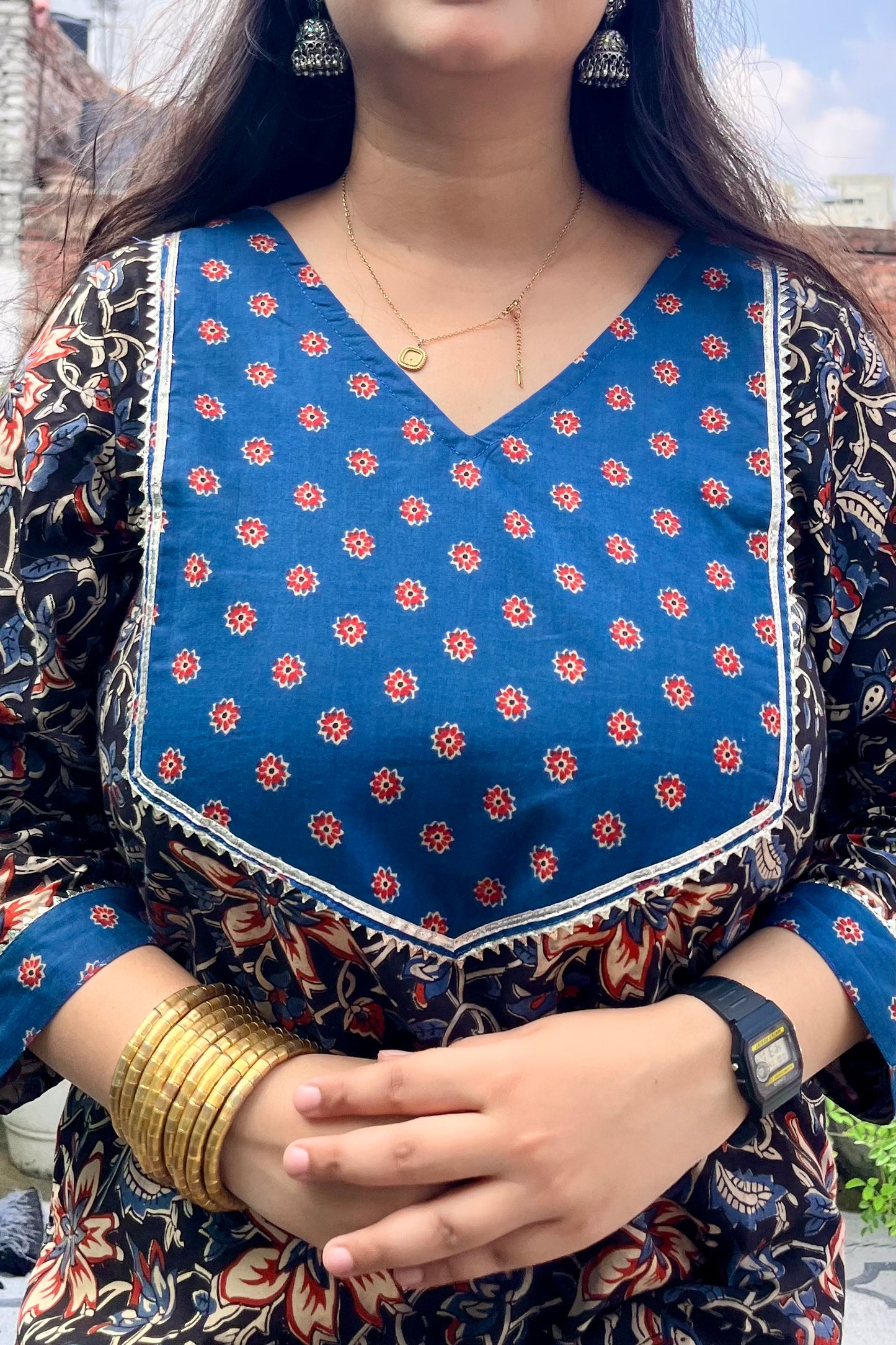 BLACK-BLUE HANDBLOCK PRINT KURTA