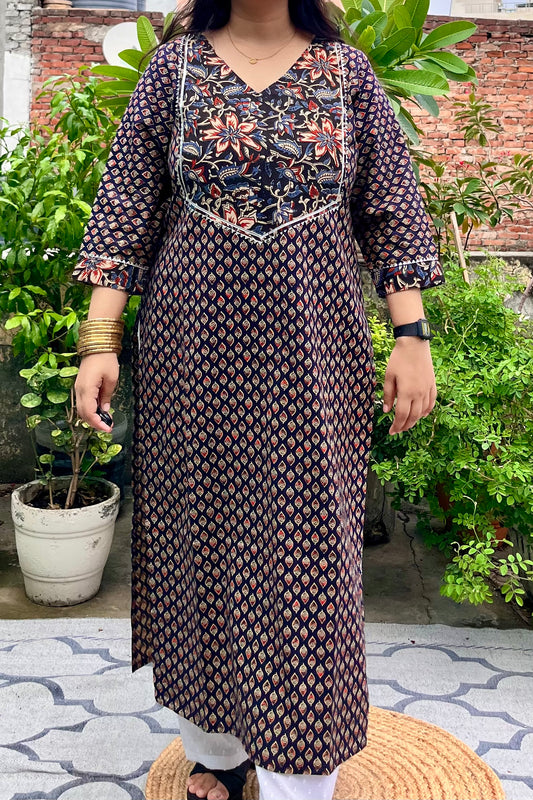 BLACK BLOCKPRINT KURTA