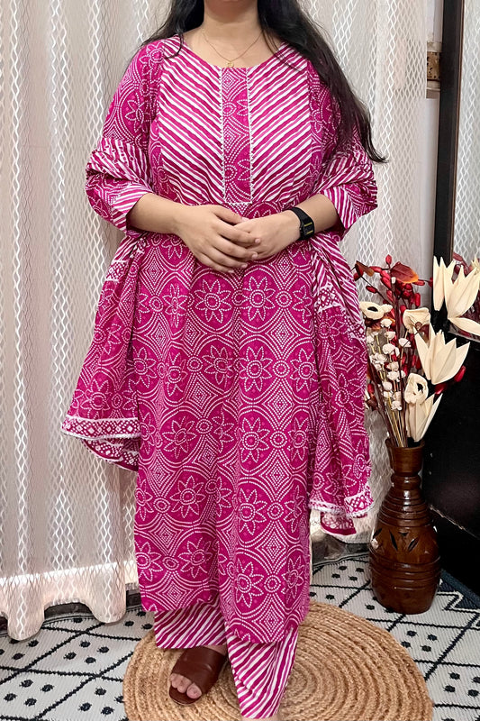 PINK BANDHEJ SUIT SET