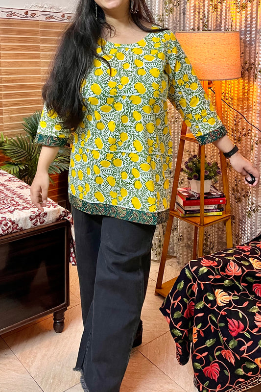 Pure Cotton Lemon Short Kurti