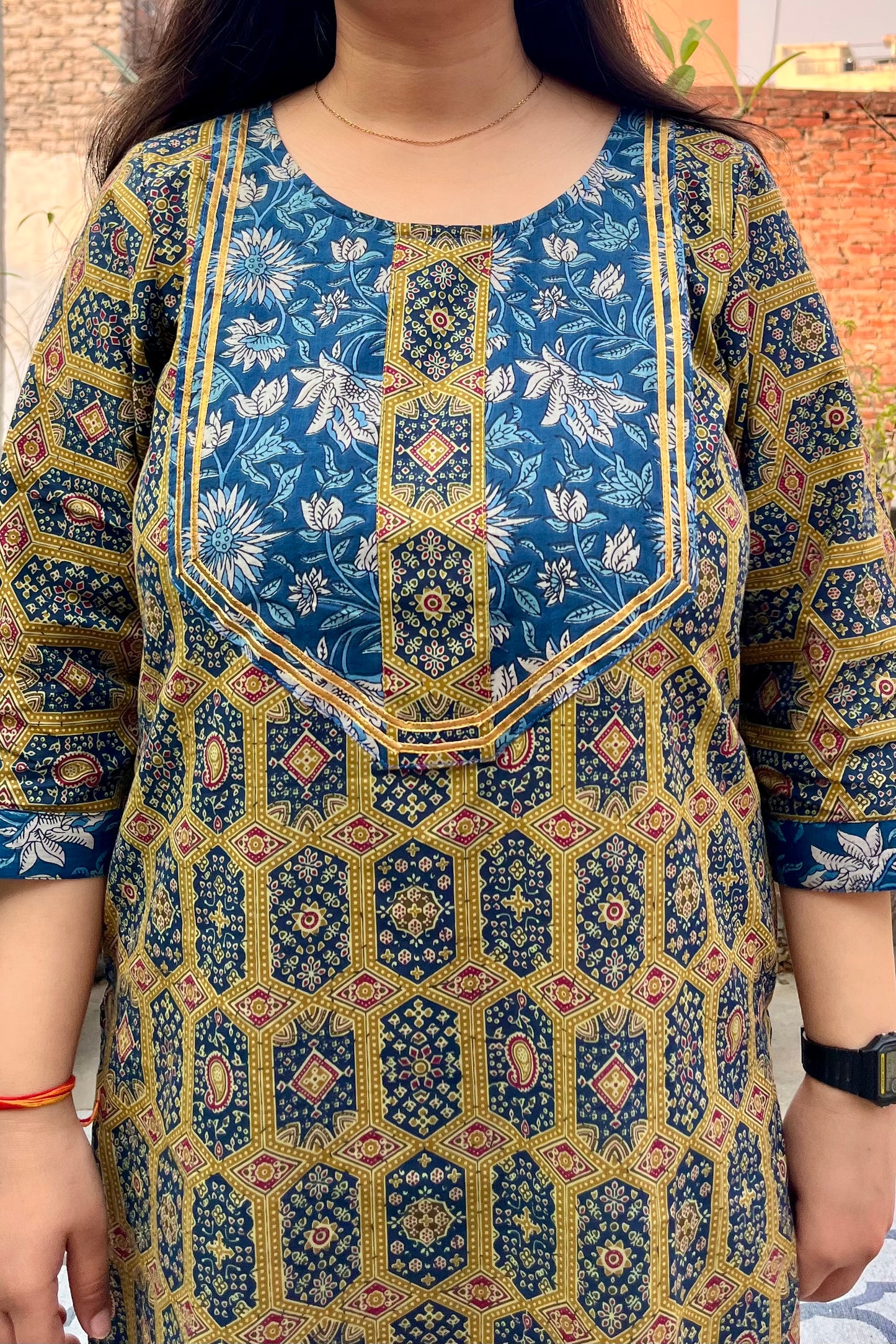 Mustard Yellow Ajrakh Kurti