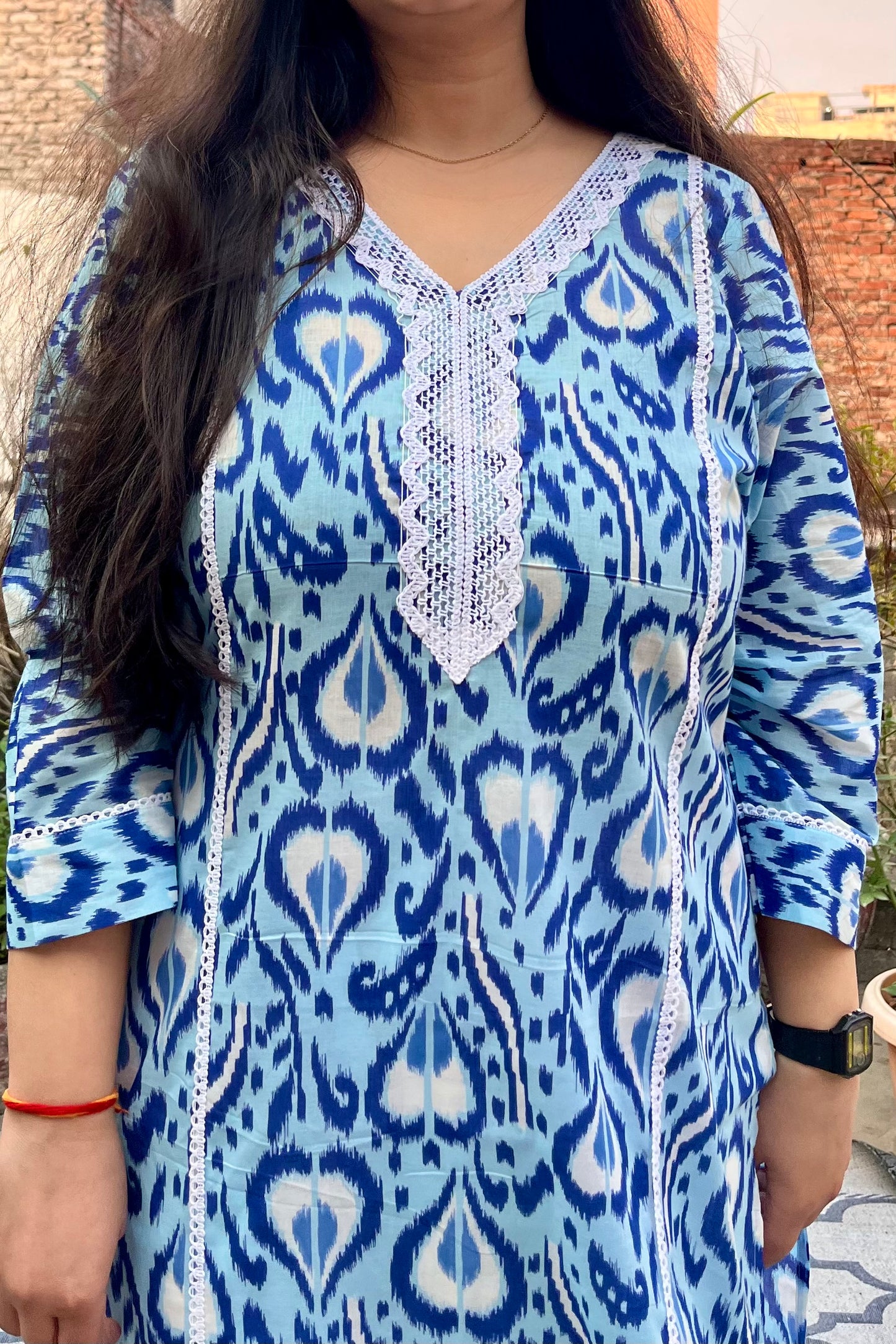'Asmaan' Mulmul kurti in Bluecolour