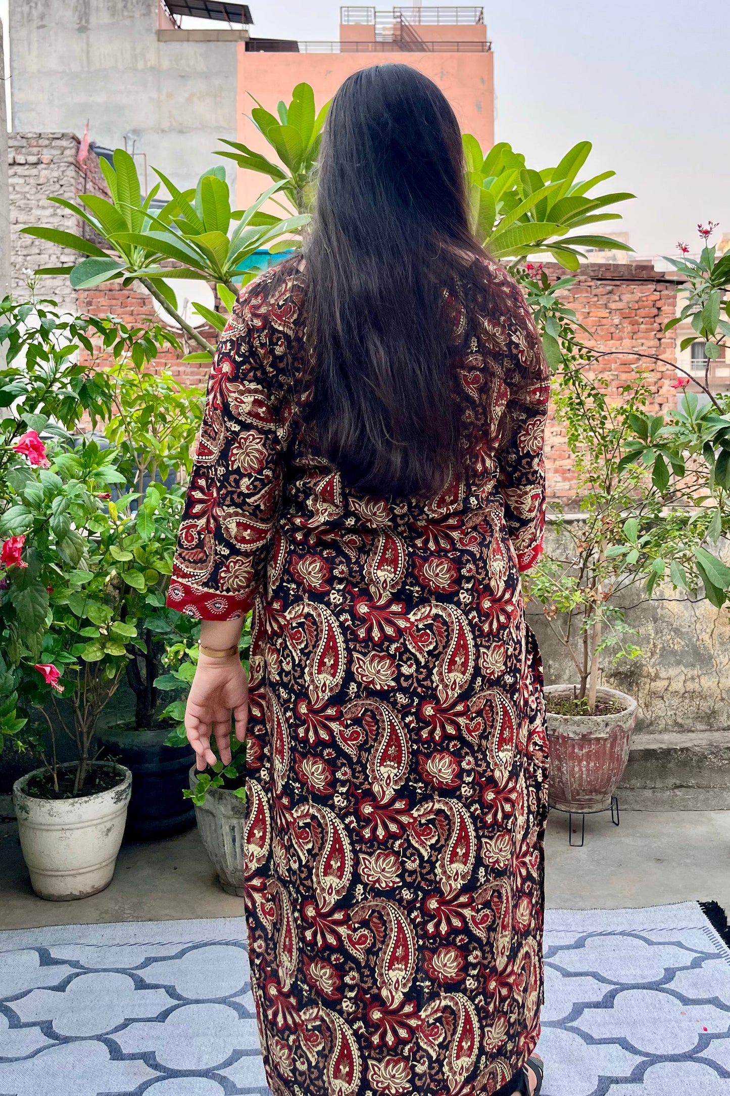 RANGREZ black and red pure cotton ajrak kurta