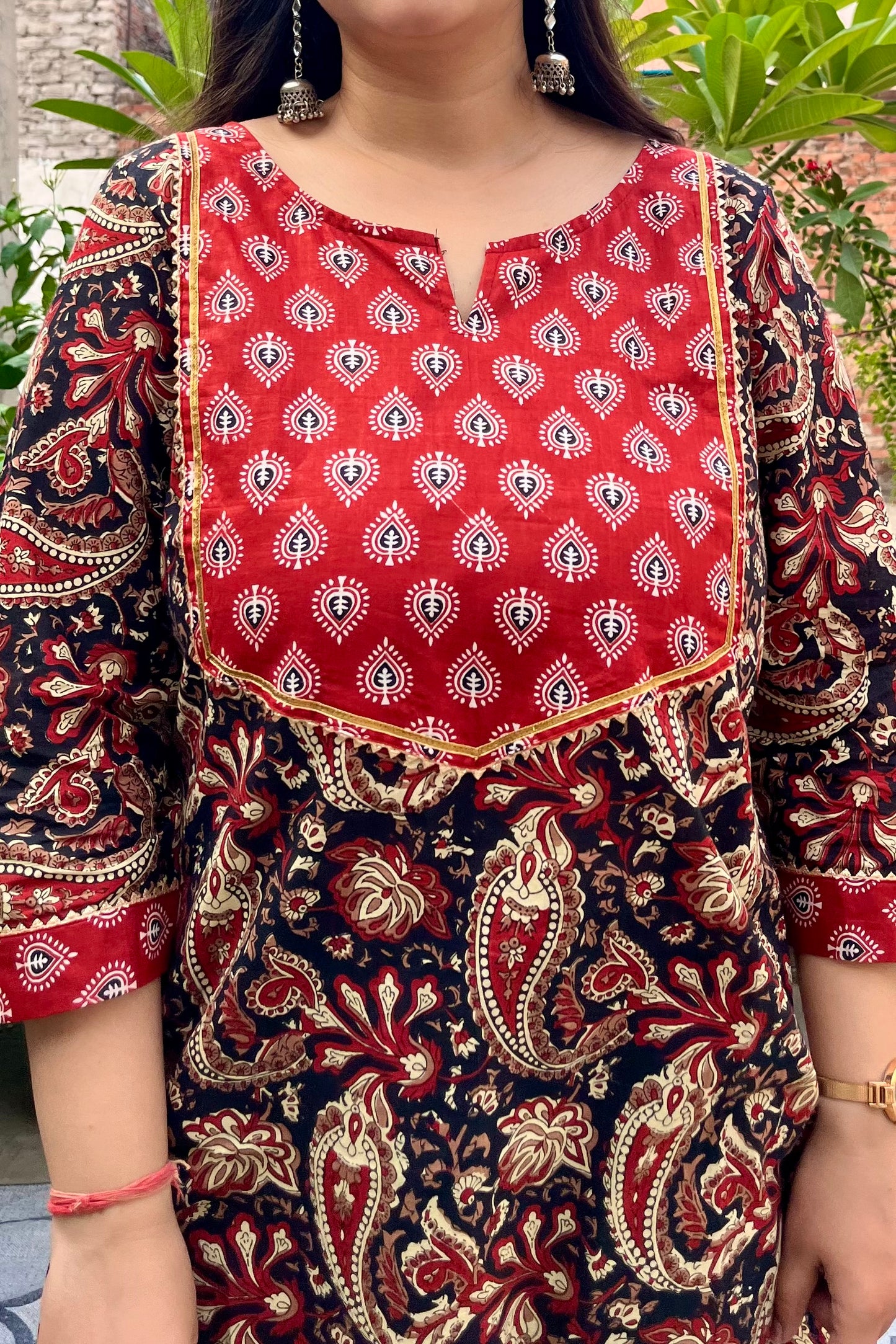 RANGREZ black and red pure cotton ajrak kurta